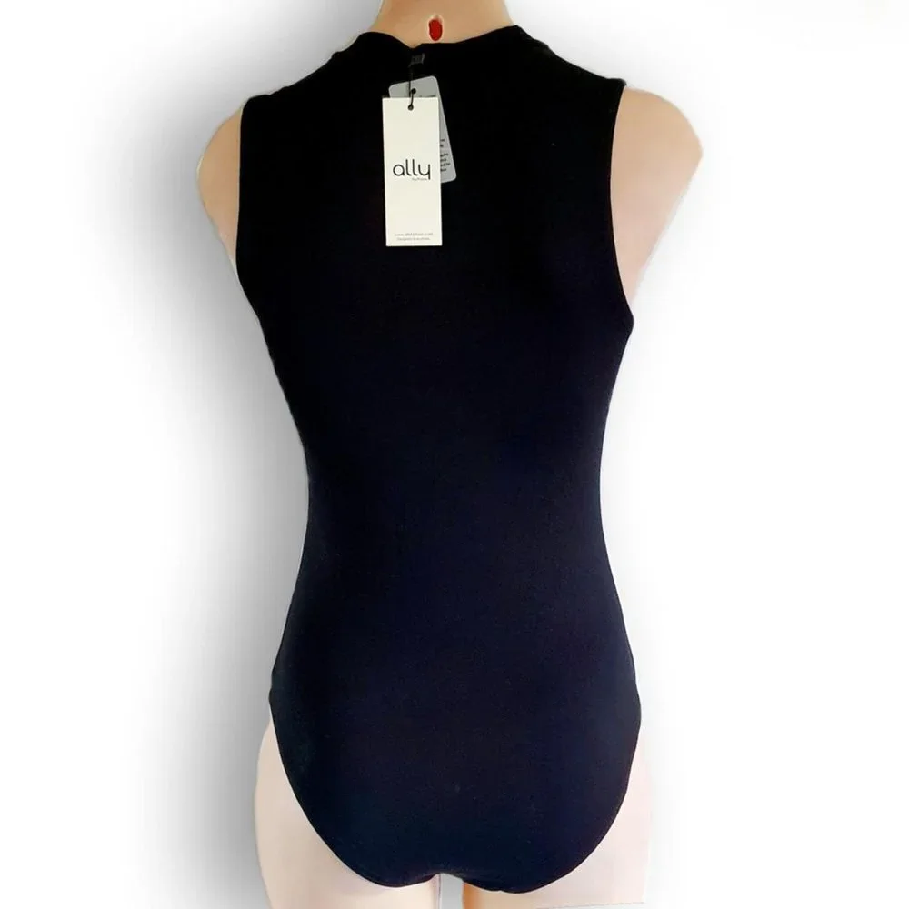 Y2k, Ally, black bodysuit choker neck + deep plunge / scoop front XS fits AU 6-8 - Picture 3 of 4